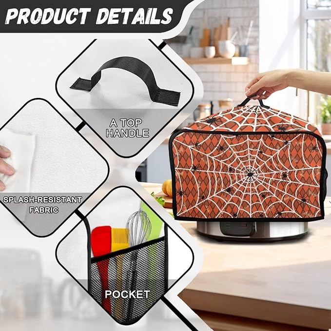 Halloween Slow Cooker Dust Cover Fits for Most 6-8 Quart Oval Slow Cooker Dust Protection Crock Pot Covers Portable for Family Gathering Potluck Easy to Install Washable