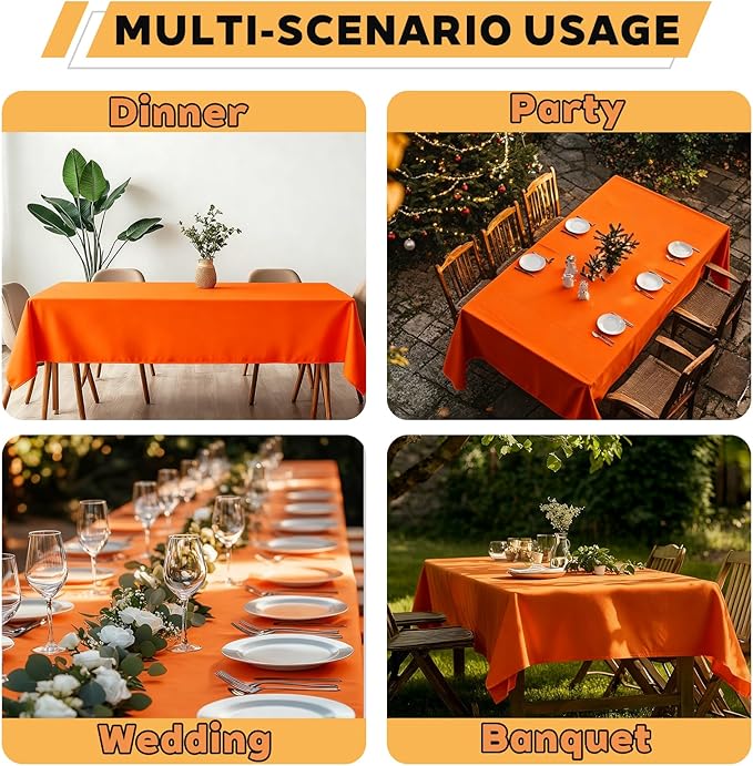 TWINPRET Rectangle Tablecloth 60 x 102 Inch, Orange Waterproof Washable Polyester Table Cloth - Stain & Oil Resistant Rectangular Table Cover for Banquet & Party (Fits 6 Foot Tables) [2 Pack]