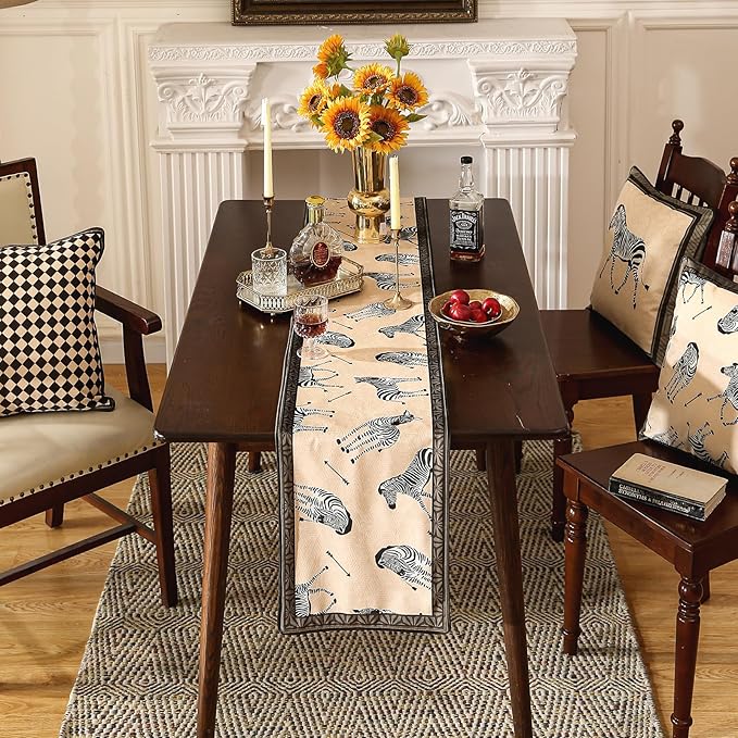 patdrea Designer Elegant Wild Animals Velvet Table Runner, Beige Brown with Zebra Texture Pattern Table Mat, Decoration for Kitchen Dining Coffee Table Cabinet Banquet Thanksgiving,12"*71"