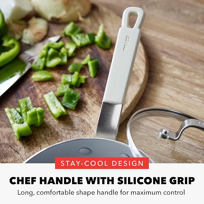 GreenPan x Bobby Flay 2 Piece- 8??and 10??Nonstick Frying Pan Skillet Set, PFAS-Free Diamond Ceramic, Induction Suitable, Stay-Cool Silicone Handle, Easy Clean Dishwasher & Oven Safe, Cream