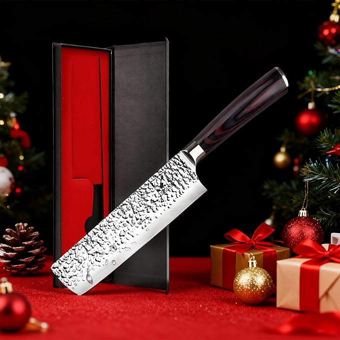 imarku Nakiri Knife Meat Cleaver, Razor Sharp 7 Inch Chef Knife Japanese Stainless Steel Vegetable Kitchen Knife with Ergonomic Handle for Home, Christmas Gifts for Women and Men