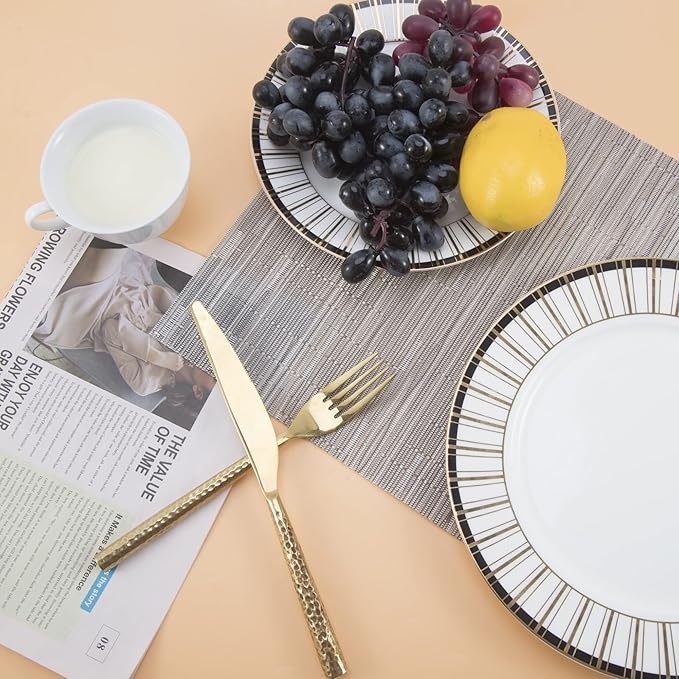 SLKQG Sliver Placemats Set of 8 - Easy Clean Modern Durable Washable Vinyl Place Mats - Heat Resistant Placemats for Kitchen Table - PVC Table Mats for Dining Table (Sliver, 8)