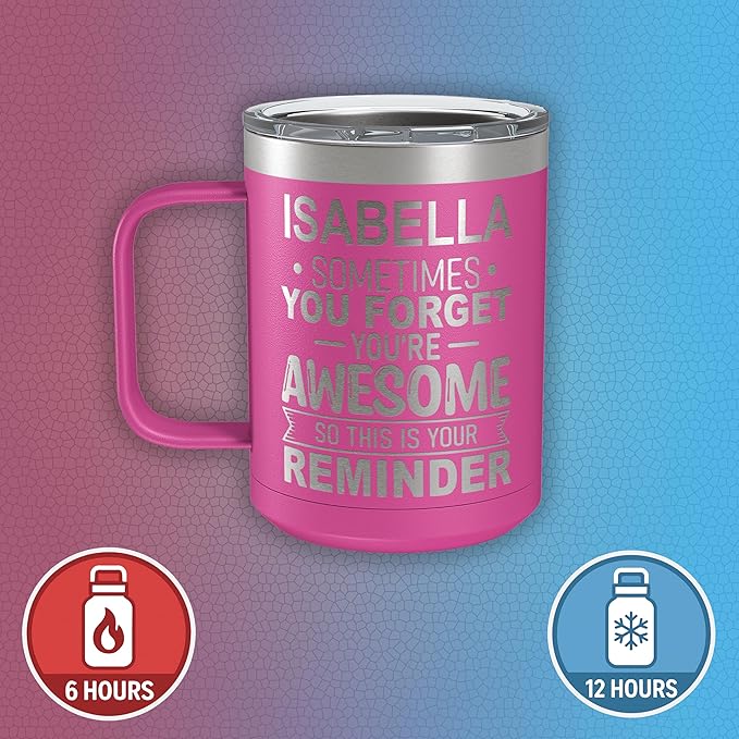Personalized Inspirational Travel Coffee Mug, Inspirational Gifts for Men Dad Wife Sister Women, Custom Birthday For Him Her, Customized You?셱e Awesome Tumbler, Teacher Coworker Gifts 15oz Pink