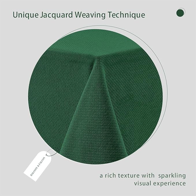 BALCONY & FALCON Rectangle Tablecloth Jacquard Style Water Resistant Table Cover for Christmas Thanksgiving Dining Kitchen Cafe Parties and Outdoor Use (Dark Green, 55 x 95 inch)