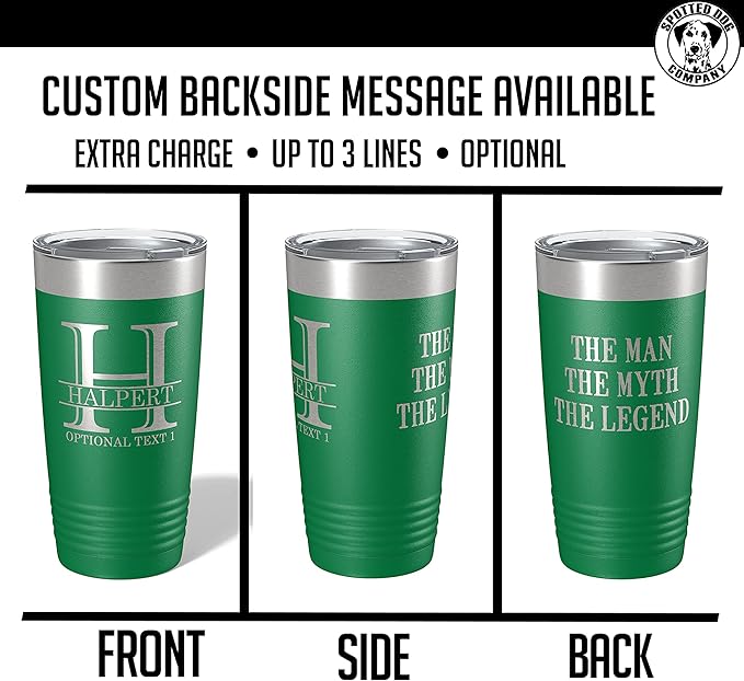 Personalized 20oz (17 Colors) Powder Coated Insulated Stainless Steel Tumbler with Lid, Custom Etched, Customized Engraved Gift Idea for Women Men Her Him, Halpert Monogram Initial Name (Green)