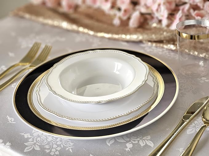 " OCCASIONS " 40 Piece Chargers pack Wedding Party 12'' Disposable Plastic Charger Plates/Chargers (Ritz Black & Gold)