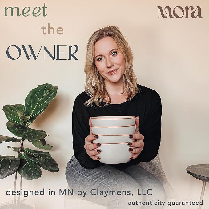 Mora Ceramic Bowls For Kitchen, 28oz - Bowl Set of 4 - For Cereal, Salad, Pasta, Soup, Dessert, Serving etc - Dishwasher, Microwave, and Oven Safe - For Breakfast, Lunch and Dinner - Vanilla & Grey