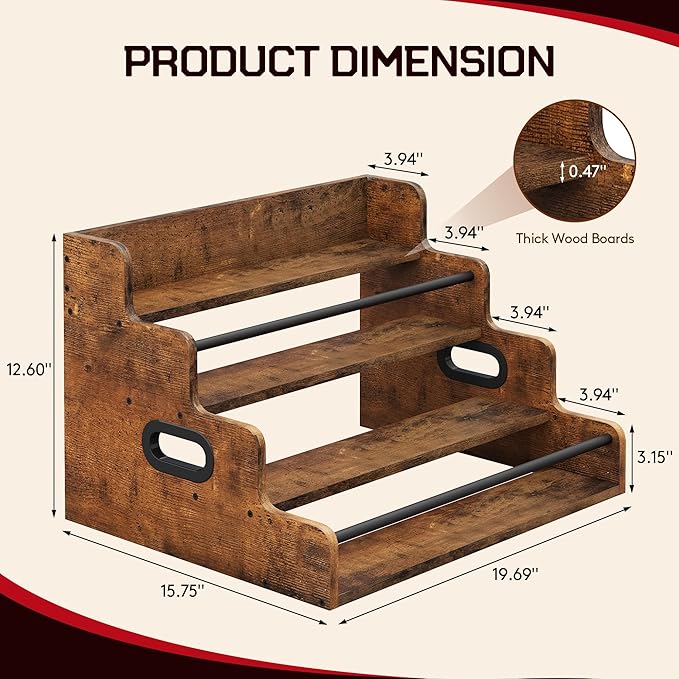 19.6?쓂 x 15.74" D x 12.5" H Inches Versatile 4-Step Coffee Syrup & Water Bottle Organizer Rack Multi-Functional Retro Display Shelf for Kitchen or Bar, Holds Liquor & Spirits, Wooden