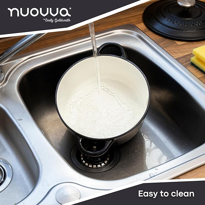 Cast Iron Pot with Lid ??Non-Stick Ovenproof Enamelled Casserole Pot, Oven Safe up to 500째 F ??Sturdy Dutch Oven Cookware ??Black, 5-Quart, 24cm ??by Nuovva