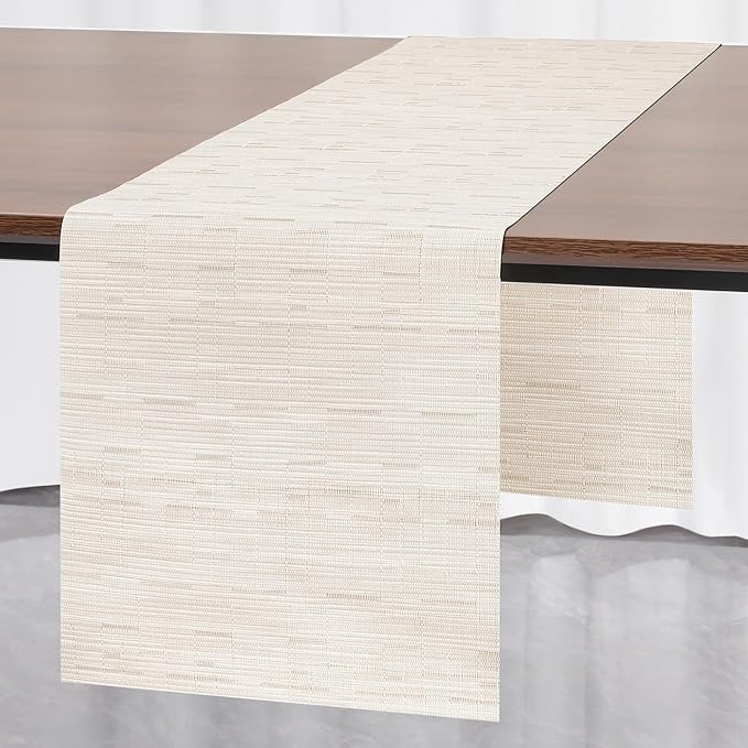 Myir JUN Table Runner, Vinyl Table Runner Indoor 72 Inch Long Arbitrarily Cropped Runner for Table Heatproof for Home Party (B-Off White, 15 x 72 inch)