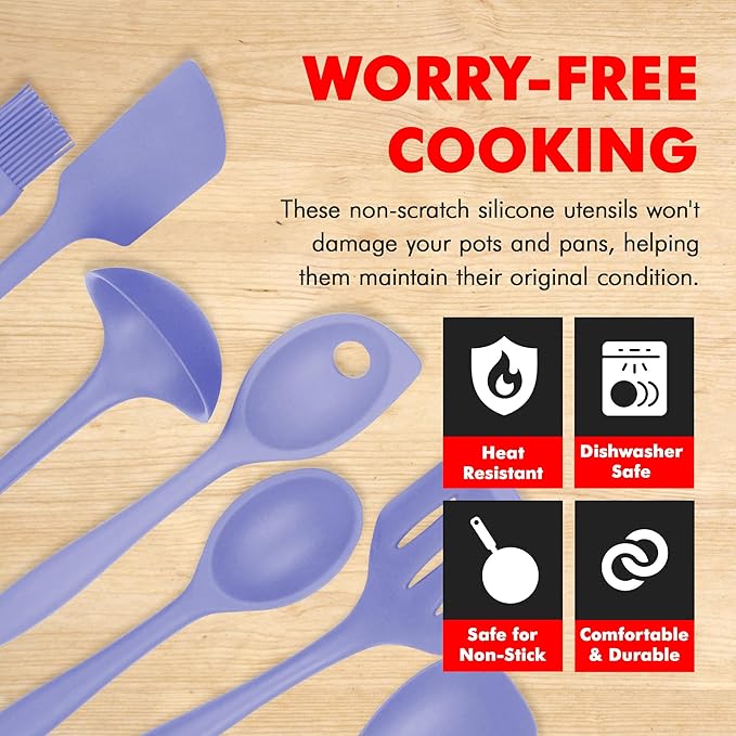 Chef Craft - Premium Silicone Kitchen Tools and Utensils Set, Non-Scratch, Withstands Temperatures up to 450째F, BPA-Free, 7 Piece Cooking Utensils Set, Pastel Blue