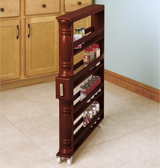 The Lakeside Collection Slim Rolling Can and Spice Racks - Walnut
