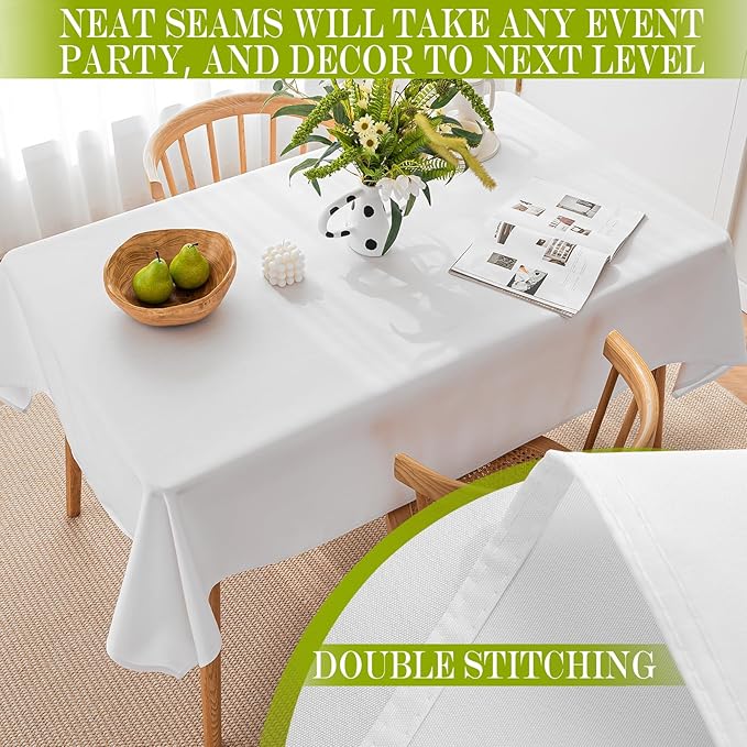 BYDOLL Table Cloth White 60x102 Inch Tablecloth for 6 Foot Rectangle Tables Outdoor Polyester Washable Wrinkle-Free and Spillproof Tablecloth for Festival Wedding Party Camping Patio Cover