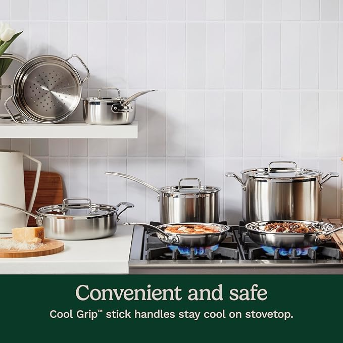 Cuisinart 12-Piece Cookware Set, MultiClad Pro Triple Ply Stainless Steel Cookware Set, Heat Surround Technology, Cool Grip Stick Handles, Oven Safe Up to 500째F, MCPS-12N, Silver