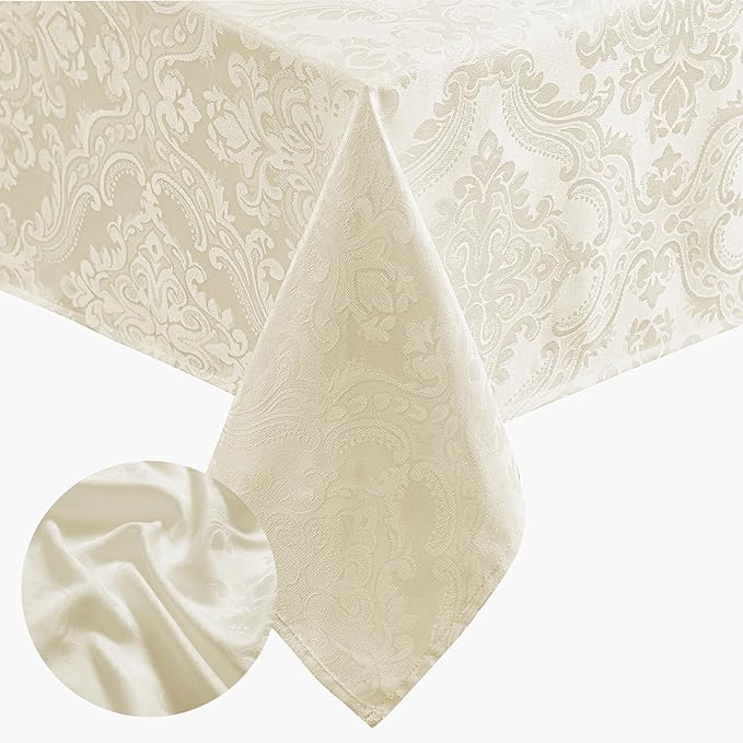 Elrene Home Fashions Caiden Elegance Damask Waterproof, Stain & Wrinkle Resistant Fabric Tablecloth, 60" x 102" Oblong/Rectangle, Ivory