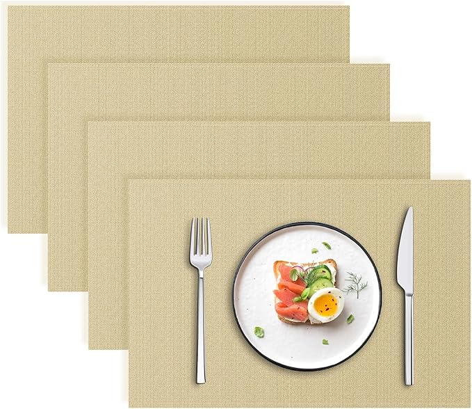 Blue Forest | Rectangular Faux Linen Placemats Set of 4 | Dual- Layered Thickened for Durability | Heat Resistant | Machine Washable | Wrinkle Free for Easy Care Indoor/Outdoor Use - Beige