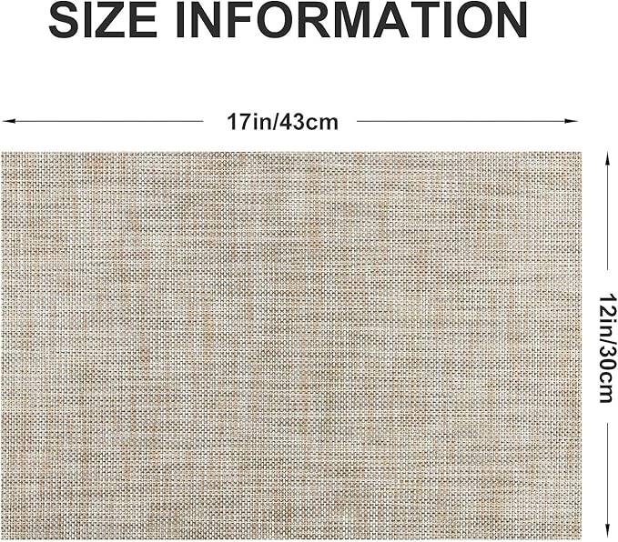 LANDVIEW Vinyl Placemats Set of 6, PVC Woven Washable Non-Slip Table Mats, Heat Resistant Wrinkle Free Place Mats for Dining Table, Easy to Clean (6, Caramel)