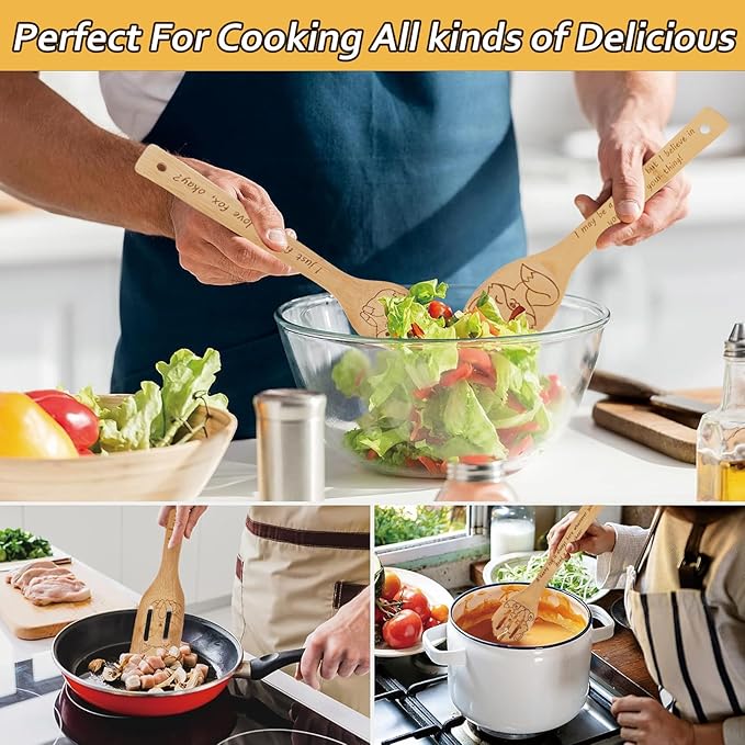 5PCS Fox Wooden Cooking Spoons Kitchen Decor Fox Gifts for Women Men Fox Lovers Birthday Gifts Party Favors Housewarming Wedding Bamboo Cooking Spoons for Everyday Use