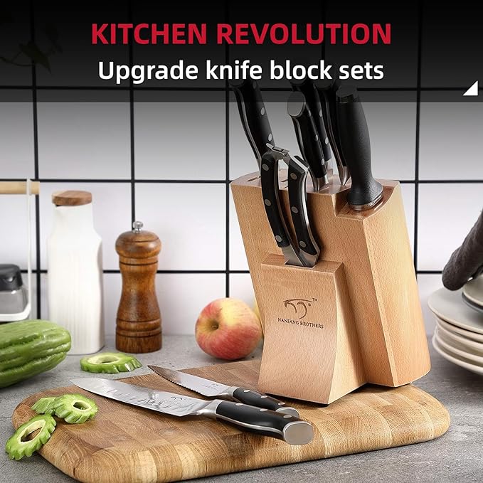 NANFANG BROTHERS Knife Sets, 9 Pieces Damascus Kitchen Knife Set with Block, ABS Ergonomic Handle for Chef Knife Set, Knife Sharpener and Kitchen Shears, Knife Block Set