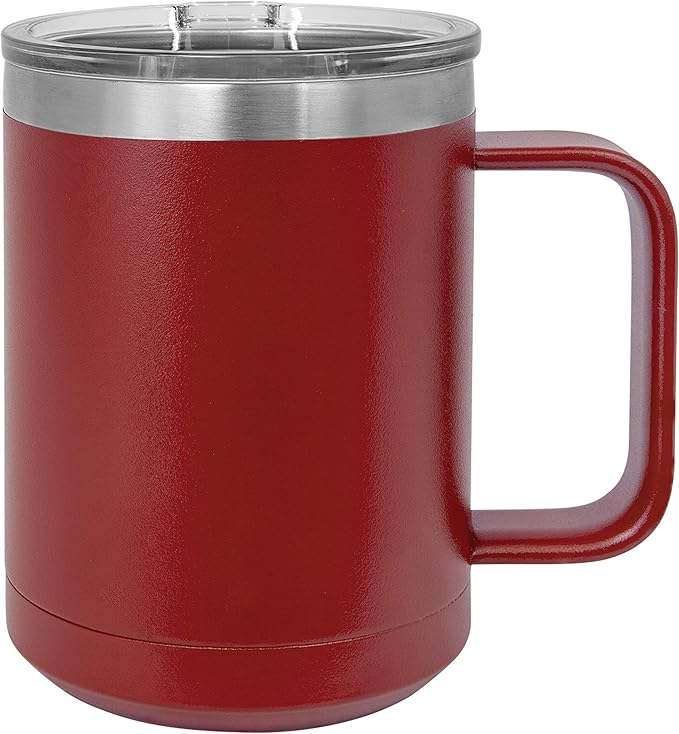 Clear Water Home Goods - (Bulk Pack of 12-15 oz Double Wall Coffee Mug with Lid and Handle, Double Insulated Stainless Steel Travel Tumbler Cup - Powder Coated - Maroon