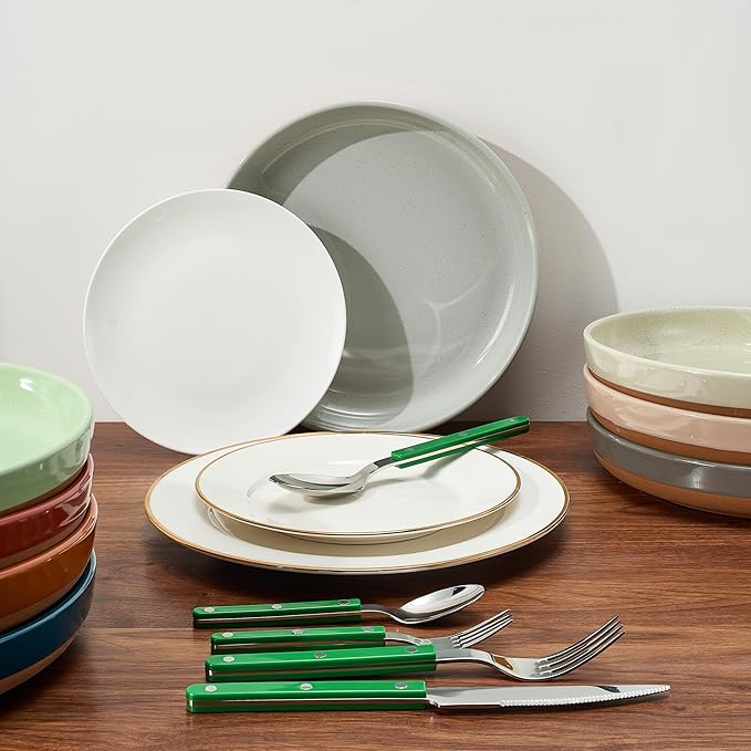 Khen Cutlery Set of 20, 18/8 Stainless Steel Flatware, Modern Silverware for Home, Kitchen, Dining & Table Setting for 4 ??Stainless Steel, Dishwasher Safe, Lightweight & Ergonomic Design Gift - Green