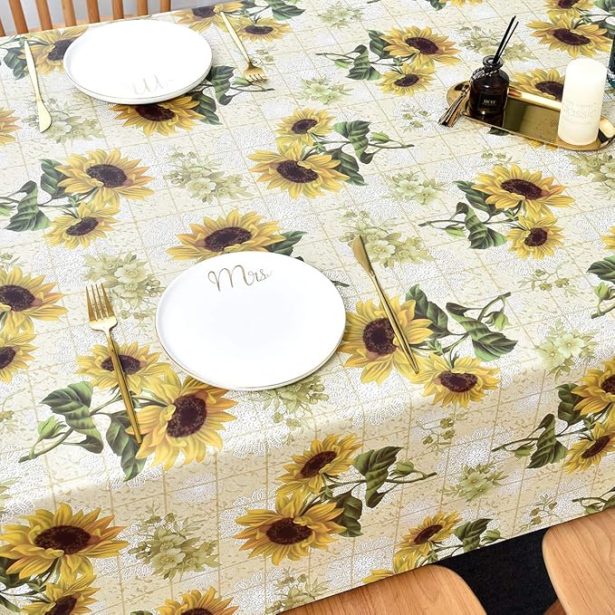 LOHASCASA Vinyl Plastic PVC Tablecloth Waterproof Vintage Oilcloth Oblong Floral Wipeable PVC Farmhouse Spillproof Fall Long Tablecloths Cover Cloth Outdoor Tables Camp 54 x 108 Grey White Flowers