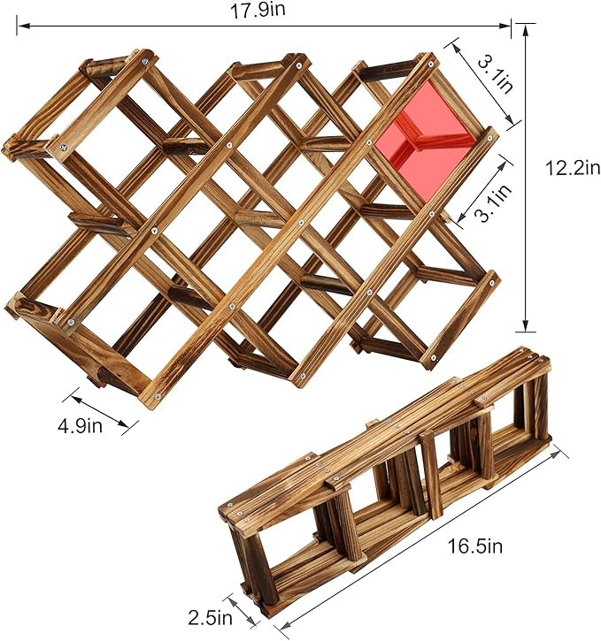 Freestanding Wine Rack, Holds up to 10 Bottles, Foldable Countertop & Cabinet Wine Holder ??Wine Rack for Red Wine, Water Bottles, and Drink Storage, No Assembly Required