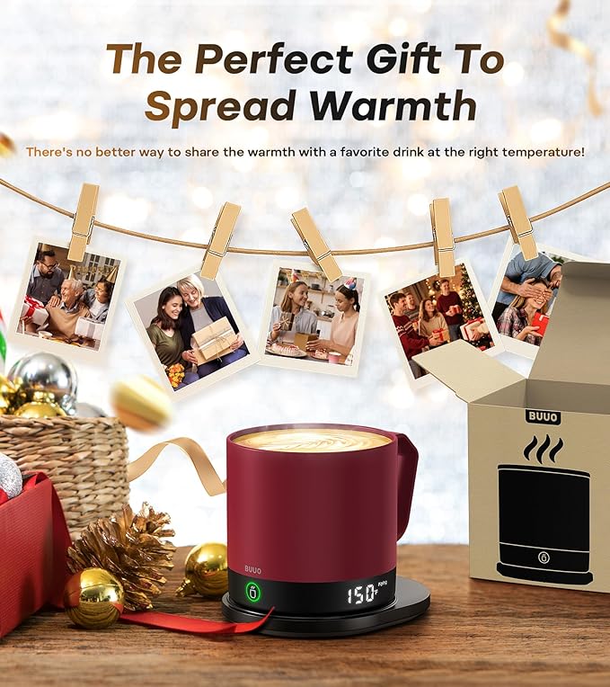 Heated Coffee Mug Rechargeable - Temperature Control Self Heating Coffee Mug 14oz with Lid, Double Sided & Real-Time LED Display, Hot up to 150?? Birthday Gifts for Women and Men(Red)