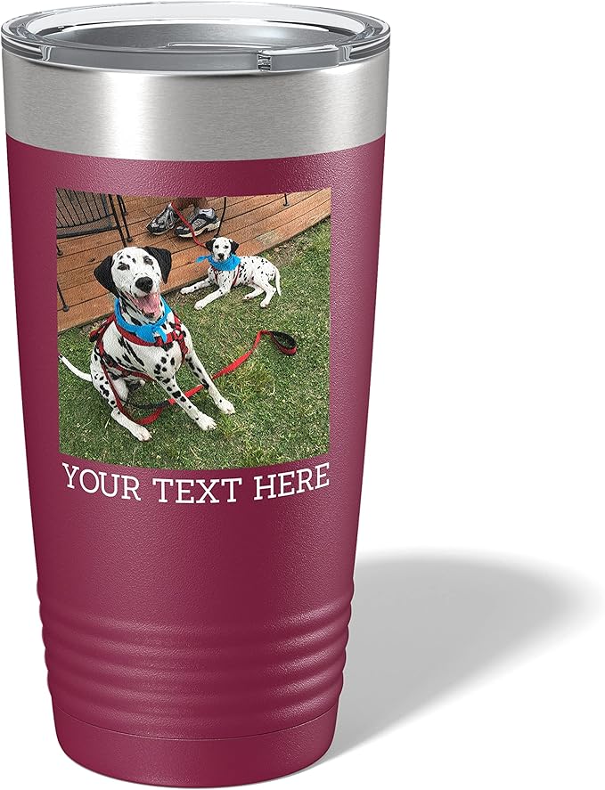 Personalized 20oz (17 Colors) Photo Picture Printed Insulated Stainless Steel Powder Coated Tumbler with Lid ??Customized Mother's Day Gift Gift for Him Men, Custom Coach Gifts Team Mom Dad (Maroon)