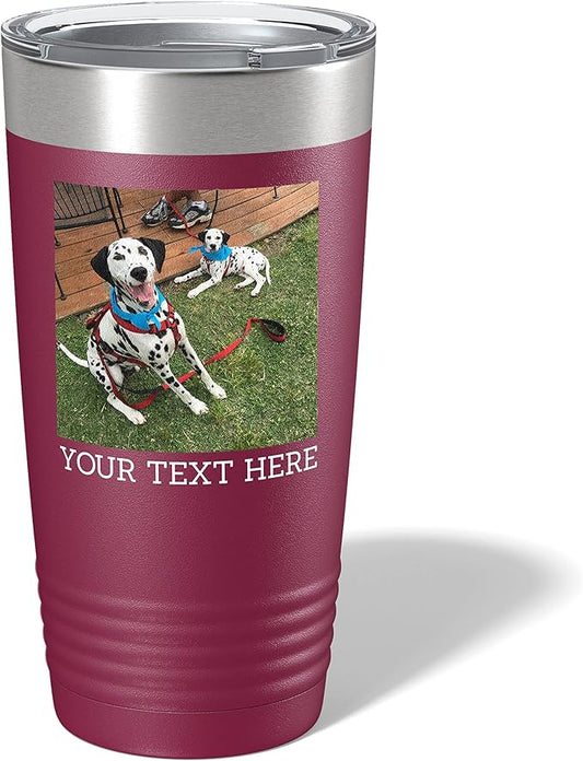 Personalized 20oz (17 Colors) Photo Picture Printed Insulated Stainless Steel Powder Coated Tumbler with Lid ??Customized Mother's Day Gift Gift for Him Men, Custom Coach Gifts Team Mom Dad (Maroon)