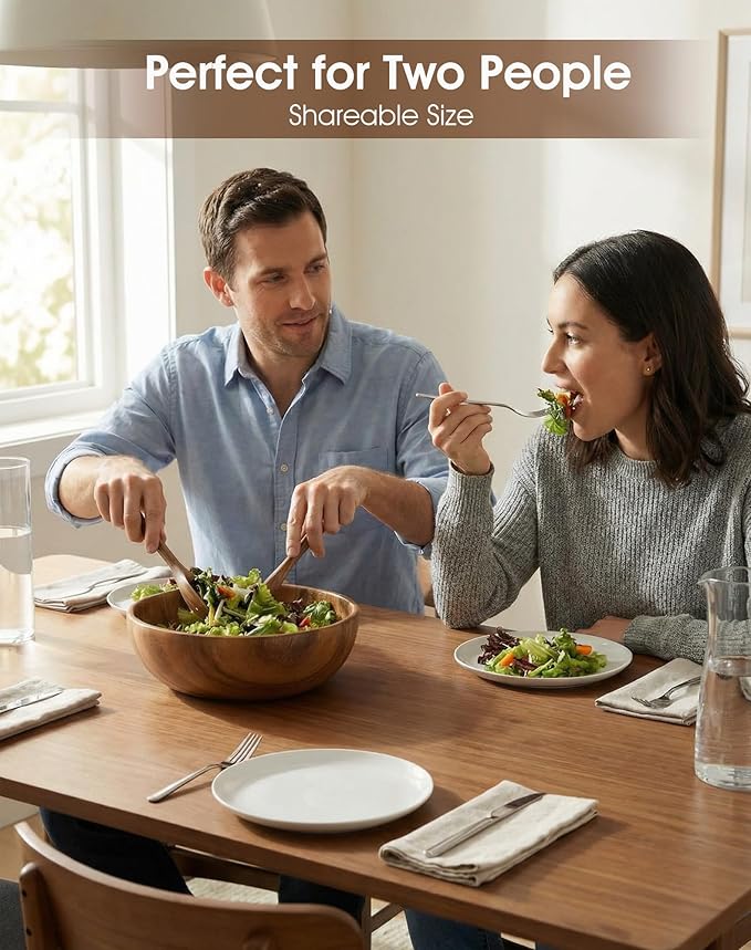 Acacia Wood Salad Bowl Set, 3-Piece Natural Solid Wood Serving Bowls, Handcrafted & Hand-Polished, Wooden Salad Bowls for Kitchen & Dining for Pasta, Yogurt, Fruit, Snacks & Gift Giving