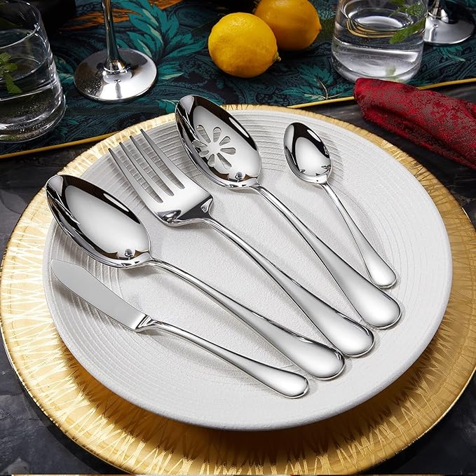 KEAWELL Premium Verona 65-Piece Silverware Set for 12 ??Heavy Duty 18/10 Stainless Steel, Brilliant Mirror Finish, Smooth Edges, Dishwasher Safe (65, Silver)