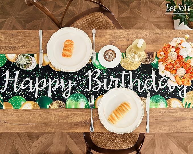 Letjolt Golden Green Balloon Happy Birthday Table Runner 72 Inches Celebrate Birthday Party Table Decor