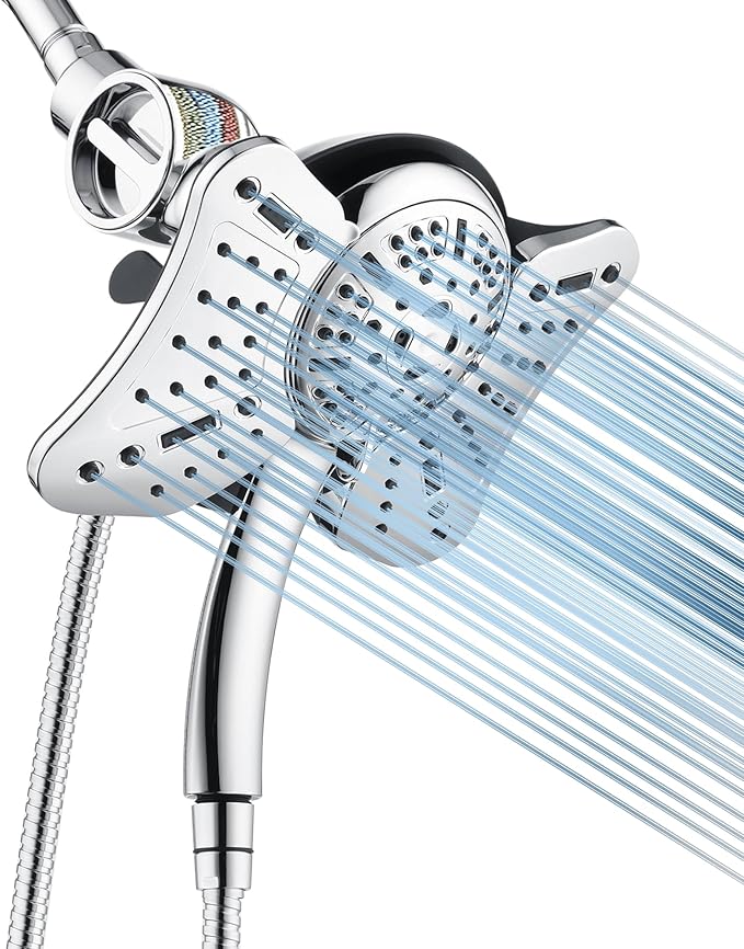 GRICH Filtered Shower Head with Handheld: 2.5GPM Shower Heads with Handheld Spray Combo,2 in 1 Rainfall Shower Head & Handheld Shower Headwith 60 Inch Hose