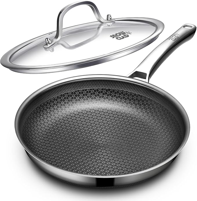 Non Stick Frying Pans 12 inch, Hybrid Improved Version Frying Pans Nonstick with Lid,non stick Stainless Steel Skillets, Dishwasher and Oven-Safe Chef Pan, PFOA Free Cookware