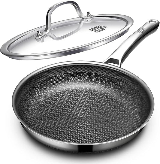 Non Stick Frying Pans 12 inch, Hybrid Improved Version Frying Pans Nonstick with Lid,non stick Stainless Steel Skillets, Dishwasher and Oven-Safe Chef Pan, PFOA Free Cookware
