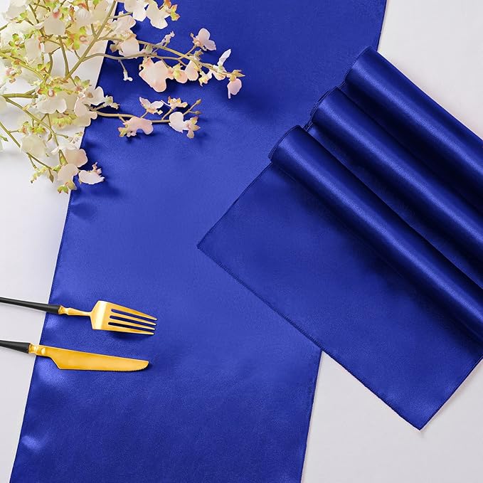 Horbaunal 6 Pack Satin Runners 12 x 72 Inch Bright Silky Smooth Satin Table Runners for Birthday Wedding Party Banquets, Royal Blue