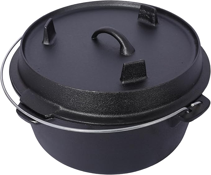 Cast Iron Camping Dutch Oven with Lid Lifter and Rack, 2-In-1 Pre-Seasoned Skillet Lid Cooking Pan with Pull Ring, Use on the Stove, on the Grill, Campfire & Stovetop Safe, 4.5 Quart/6 Quart/8 Quart/12 Quart (8 QT)
