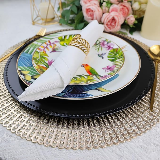 Set of 12 Plastic Black Charger Plates, Elegant Chargers for Table Dinner Decoration, Wedding, Holiday,13"