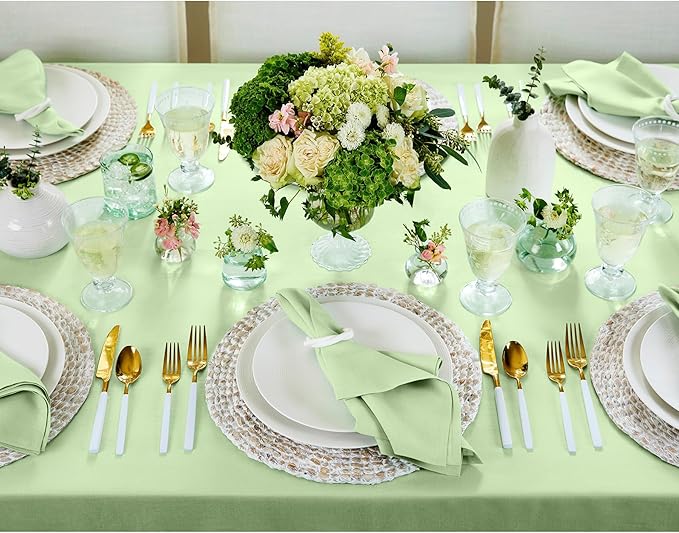 Solino Home Linen Tablecloth for Rectangle Tables 60 x 108 Inch - 100% Pure Linen Pastel Green Table Cloth - Fete, Machine Washable Cloth Tablecloth for Spring, St Patricks Day, Easter