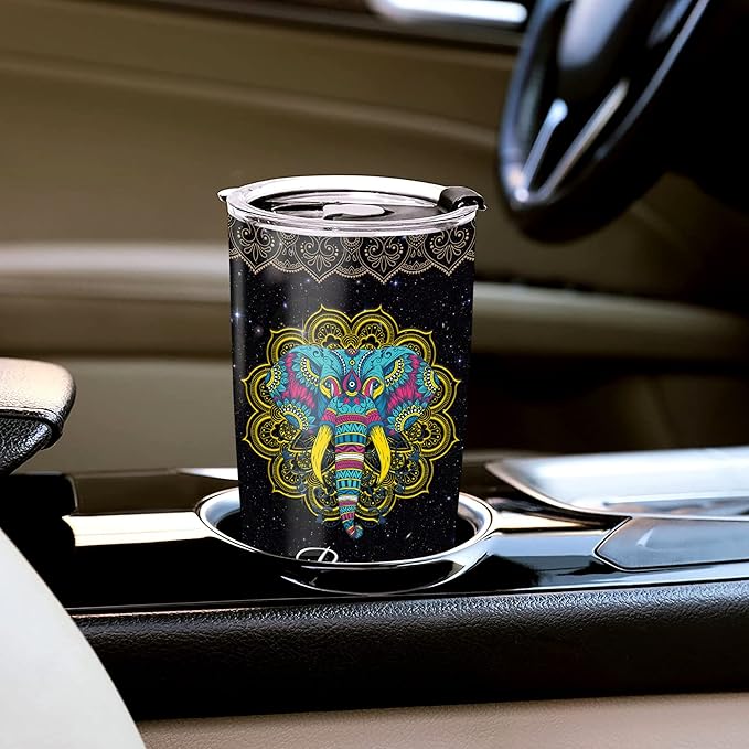 WAZONE Personalized Elephant Tumbler Cup 20 30oz Customized Mandala Elephants Stainless Steel Insulated Travel Mug Custom Name Birthday Christmas Gifts Men Women Double Wall Vacuum