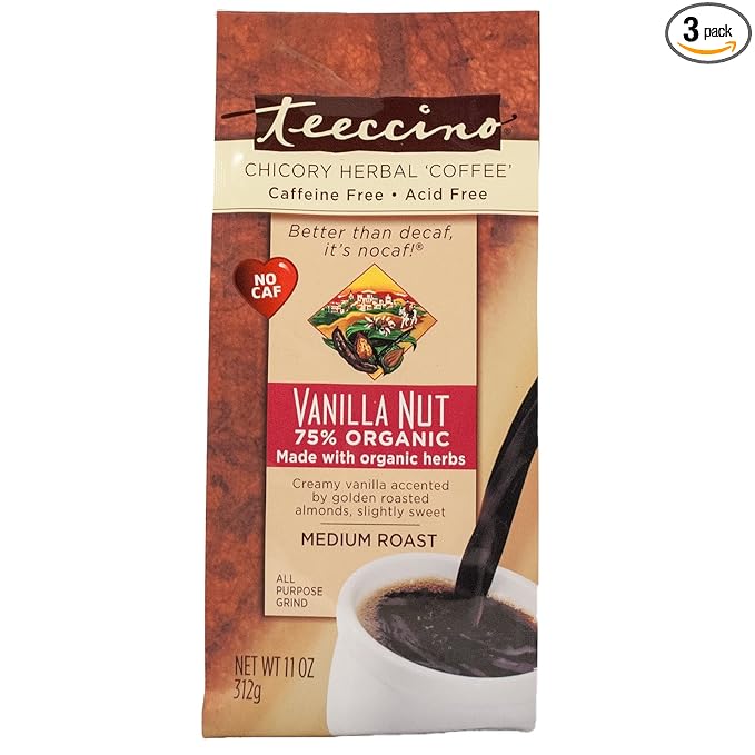 Teeccino Herbal Coffee, Mediterranean Vanilla Nut, Caffeine-Free, 11-Ounce Bags (Pack of 3)