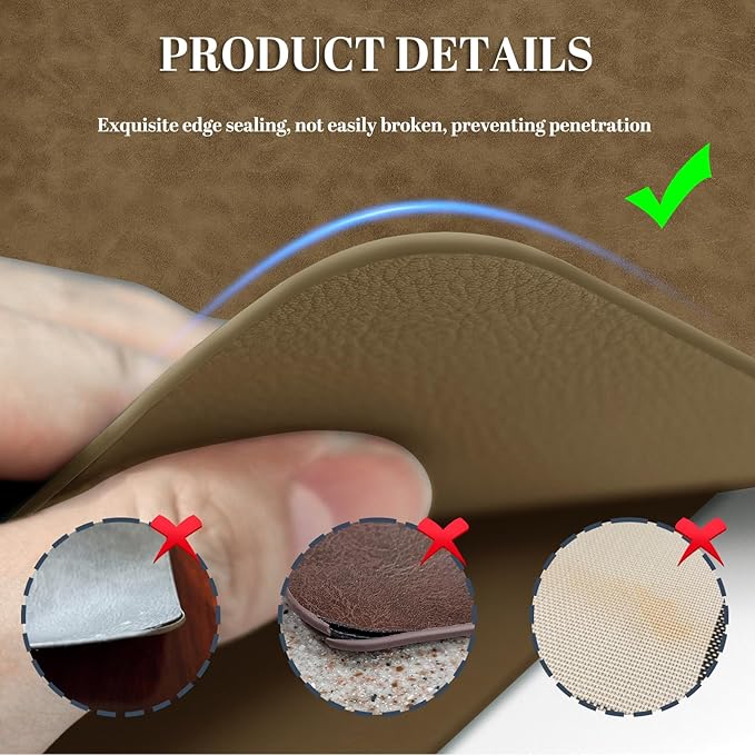 BLESWIN Faux Leather Placemats, Set of 6, 12횞17 Inch -Double Side Texture Color Table Mats, Heat-Resistant, Waterproof and Oil-Resistant, Suitable for Dining Room, Kitchen, Party, Outdoor - Khaki