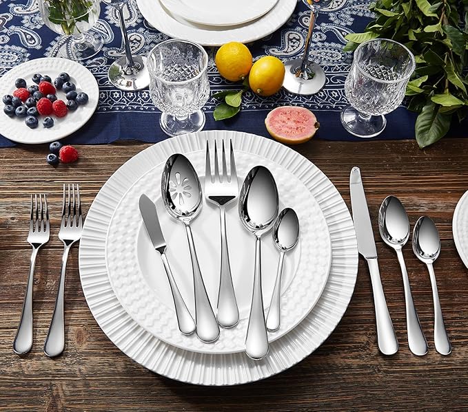 KEAWELL Premium Verona 45-Piece Silverware Set for 8 ??Heavy Duty 18/10 Stainless Steel, Brilliant Mirror Finish, Smooth Edges, Dishwasher Safe (45, Silver)