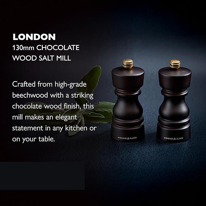 Cole & Mason London Refillable Spice Mill - Kitchen & Home Accessory - Table Salt Grinder - Salt Mill with Ceramic Mechanism - 5", Chocolate Wood