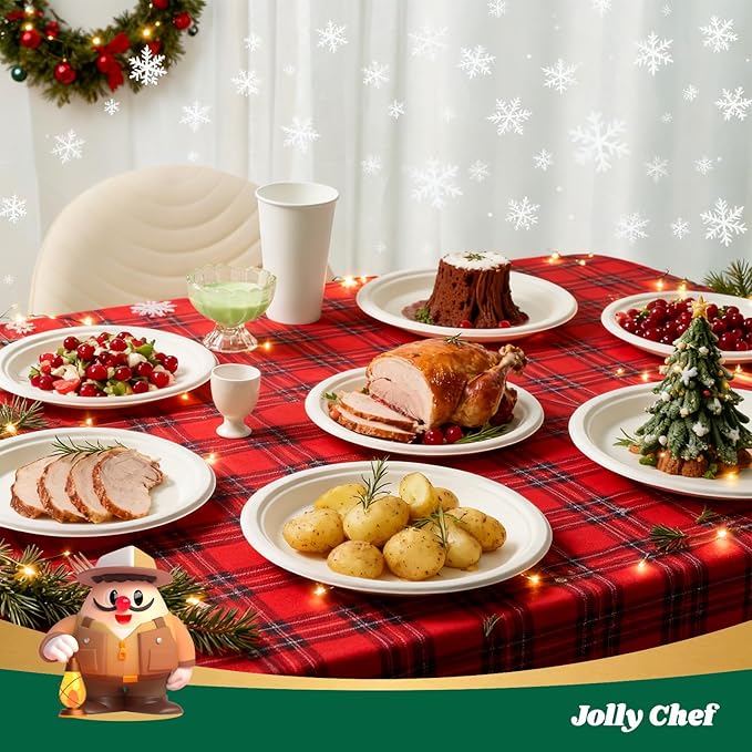 JOLLY CHEF Compostable Heavy Duty Plates ?윮?윭 ?뿙?뿻?뿰?뿵 [?윲?윭?윭 ?뿣?뿮?뿰?뿸] Eco-Friendly Disposable White Uncoated Paper Plates Bagasse Sugarcane Biodegradable for Hot Cold Food Party Dinner Weddings