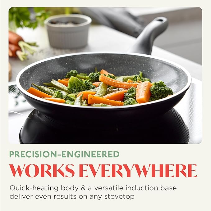 Rigoletto 8??Nonstick Frying Pan Skillet, Made in Italy, Layered Ceramic PFAS-Free Surface, Induction Ready, Dishwasher & Metal Utensil Safe, Granite Finish, Stay-Cool Handle, Black