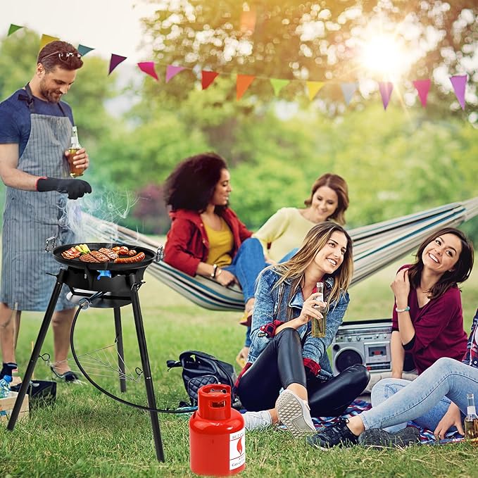 Q044-Paella Pan Set with Burner, 16 Inch Carbon Steel Outdoor Pan and Reinforced/Adjustion Legsfor Outdoor Cooking