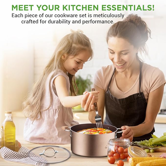 NutriChef 14-Piece Pots and Pans Set Non Stick ??Induction Cookware Set, PFAS-Free Nonstick Cookware for All Cooktops, Includes Kitchen Utensils