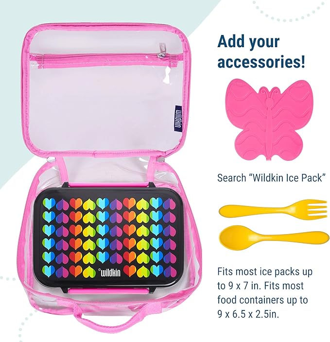 Wildkin Kids Insulated Lunch Box ??Durable and Reusable for School & Travel - Clear w/Pink Trim